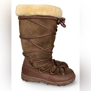 Paul Brodie Tall Lace Chocolate Brown Suede Leather Winter Cozy Boots Mukluks